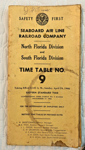 1966 Seaboard Air Line Railroad North & South Florida Div. Employee Timetable