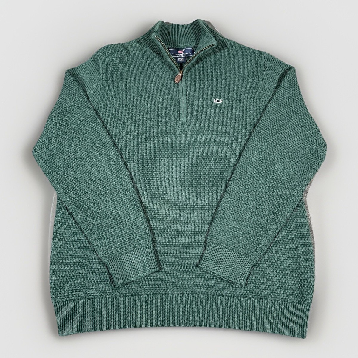 Vineyard Vines Sweater Mens Medium Green Quarter Zip Seed Stitch