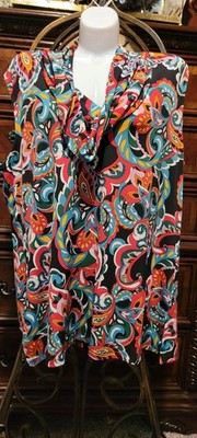 IMAN Global Chic Runway Jersey Cowl Neck Tank Orchid Multi Black Size XL