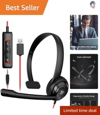 USB Headset with Microphone Noise Cancelling Compatible with PC Laptop Smartp...
