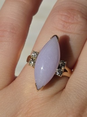 14 Karat Gelbgold Lavendel Jade & Diamant Ring Größe 6,5