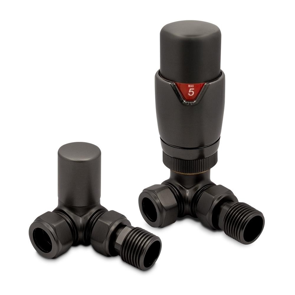 Corner Brushed Gunmetal Valves Thermostatic TRV Central Heating Radiator