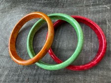 Set of 3 VTG style marbled resin bangles red green orange chunky retro boho