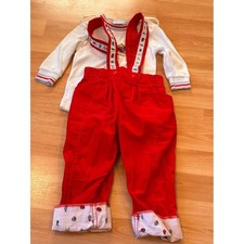 OshKosh B'gosh Red Suspender Overalls with White Top - Made in USA