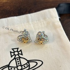 Vivienne Westwood Silver Plated Heart Shape Pave Orb Stud Earrings