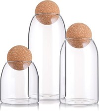 3 Pack Glass Storage Jar W/ Ball Cork Lid Clear Glass Canisters W/ Cork Ball
