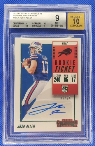 2018 JOSH ALLEN PLAYOFF CONTENDERS PREVIEW AUTOGRAPH #105A BGS 9/10 SN 05/24 RC 