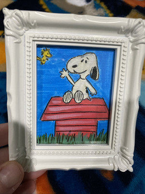 Disney,Snoopy, 3/4 Painting On Paper,framed,funny