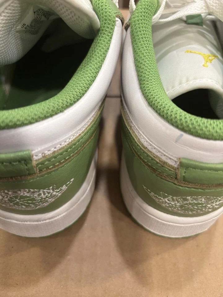 Nike Air Jordan 1 Zapatos Jumpman Bajos Verde Blanco Amarillo Talla 6Y - Usados Foto 3 de 4