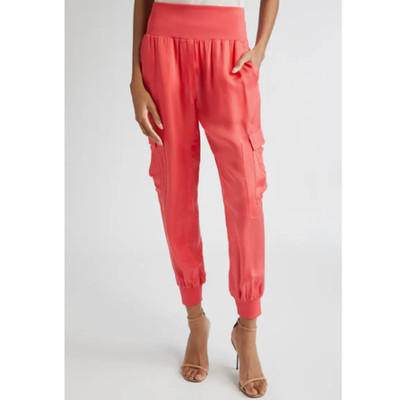 NWT- Cinq à Sept 'Giles' Satin Cargo Jogger Pants, Cherry Lemon - Size Large