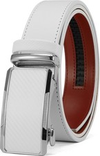 DOOPAI Men's Ratchet Belt, White Genuine Leather, 1 3/8" Wide, Adjustable