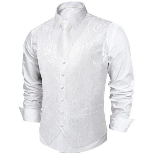 Men's Tuxedo Vest & Bowtie/Necktie Set, Classic Formal Waistcoat Paisley Floral - Picture 152 of 224