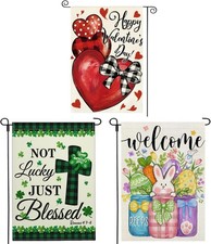 3 Pack Valentines Day St Patricks Day Easter Garden Flag 12 x 18 inch Double ...