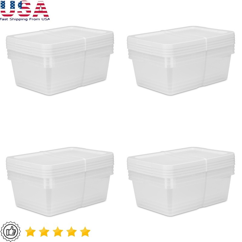 4-Piece Clear Stackable Storage Bins with Snap-On Lids for Home Organization