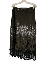 Zara Womens Sequin Skirt Small Long Fringed Black Blogger Viral 4831/242 NWT