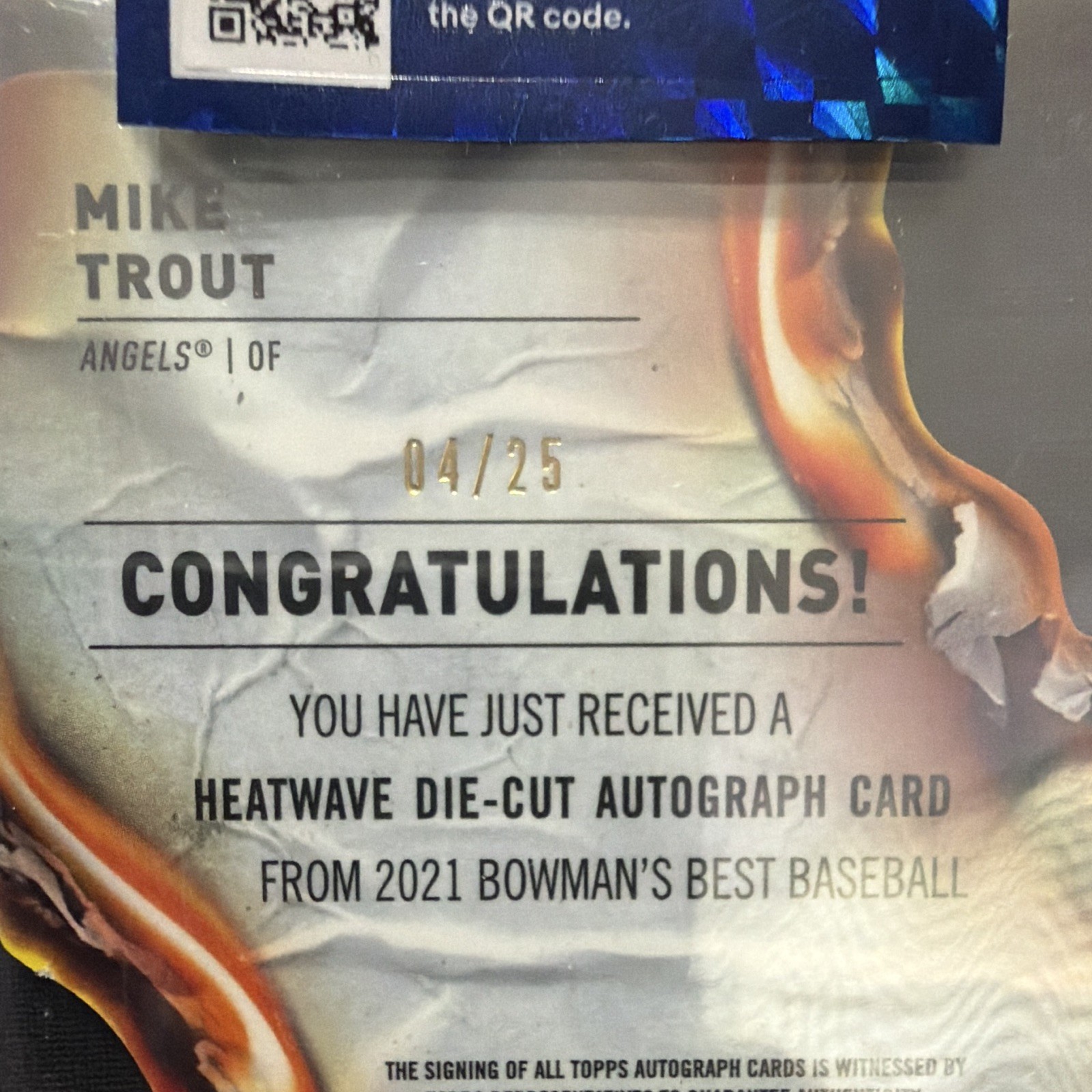 Topps 2021 Bowman's Best Mike Trout Heatwave Die-Cut Auto PSA 9 #HWDC-MT /25 view 3