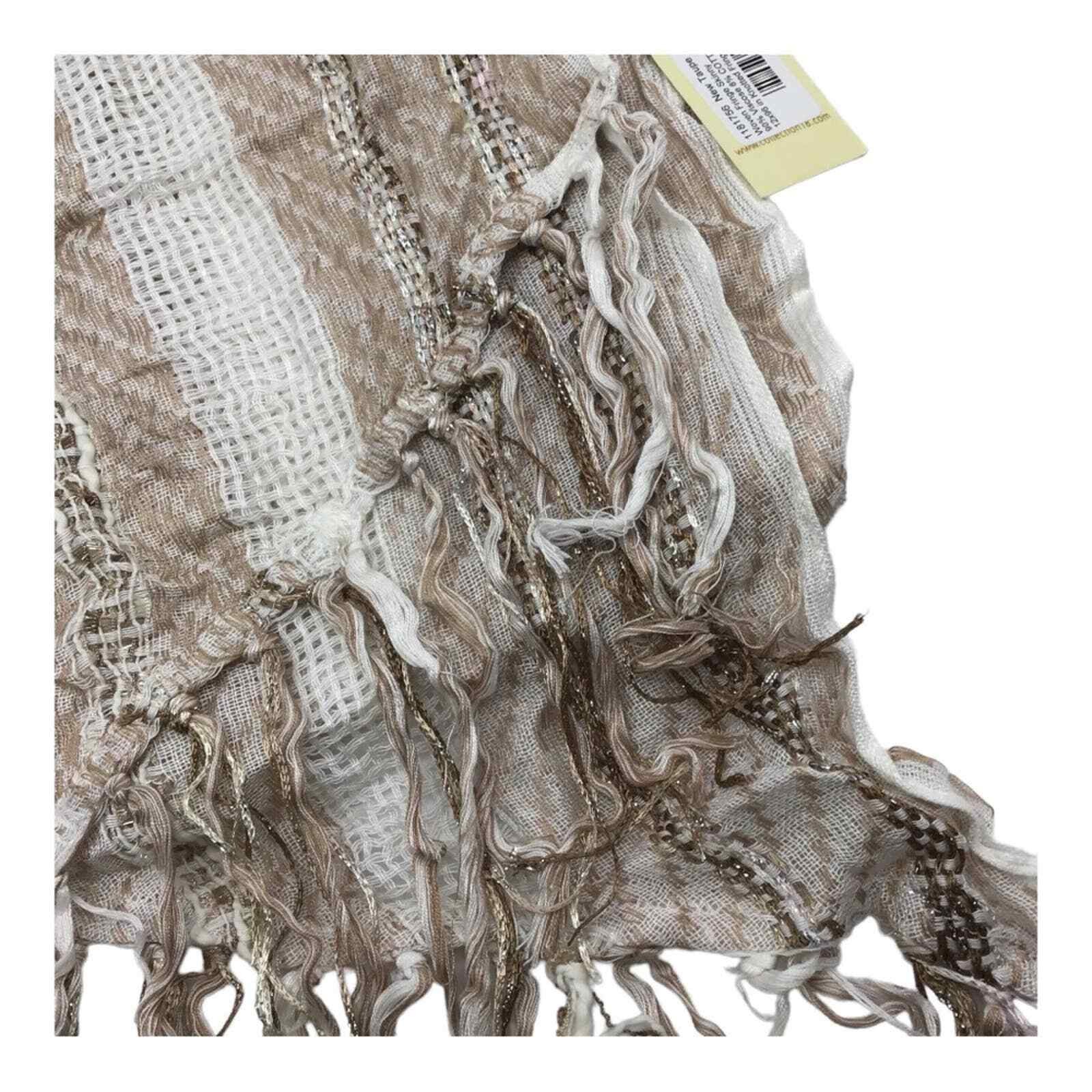 Collection 18 Taupe Scarf with Knotted Fringe Brown Silver Accents NWT 12x96