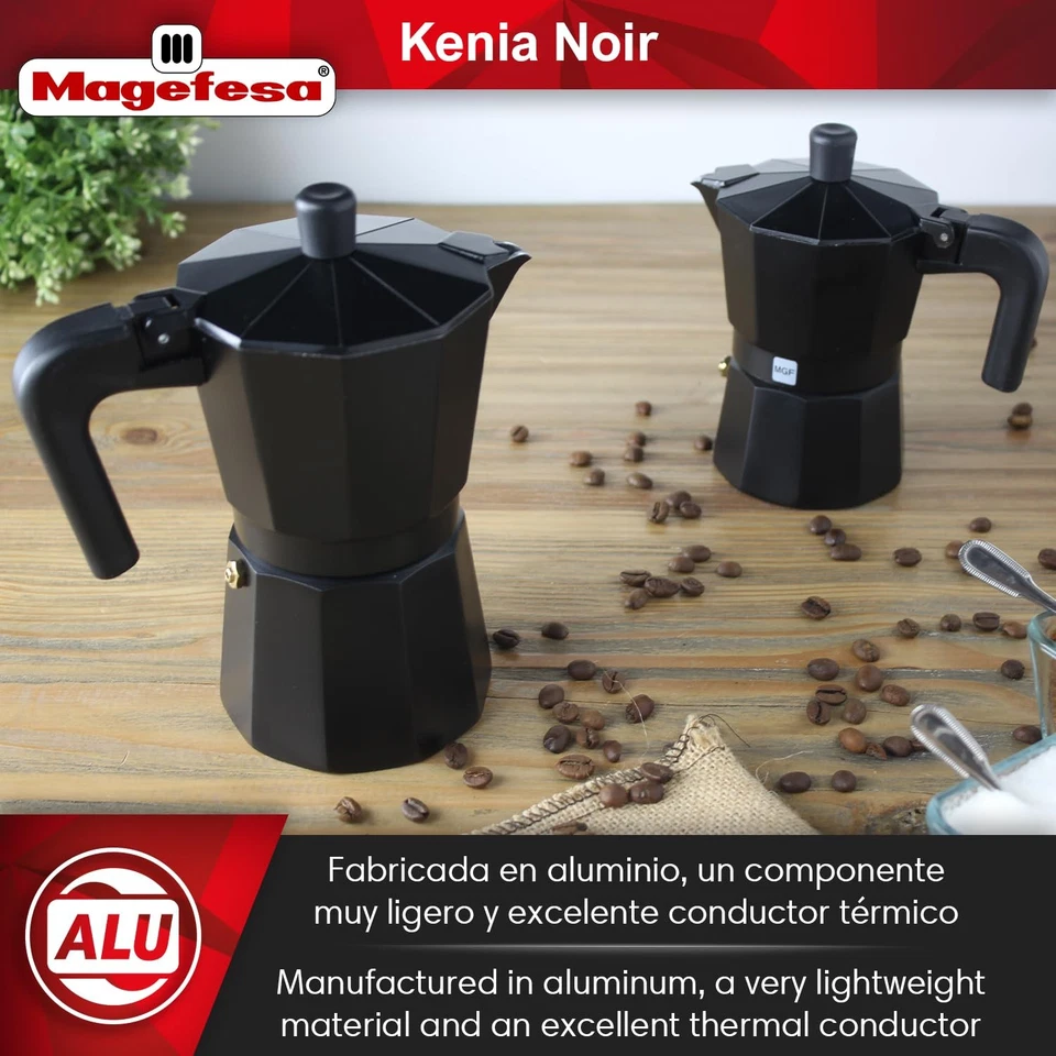 Kenia Noir Estufa Espresso Moka Pot, 12 Tazas/20 OZ, Cafetera Italiana para... Foto 2 de 4