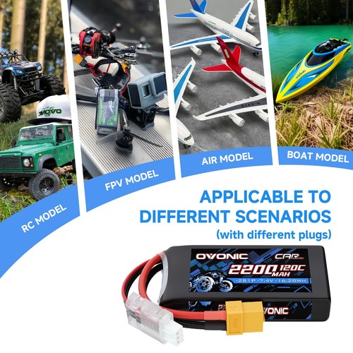 2 x batterie Ovonic 7.4V 120C 2200mAh 2S Lipo XT60-TRA Plug pour véhicules Traxxas 1/16 - Photo 2/6