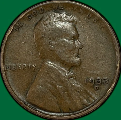 1933-D Lincoln Wheat Cent Very Fine VF Coin #34977