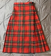 VTG Royal Stewart Red Tartan Plaid Wool Wrap Kilt Skirt Women  s Size 10 Pleated