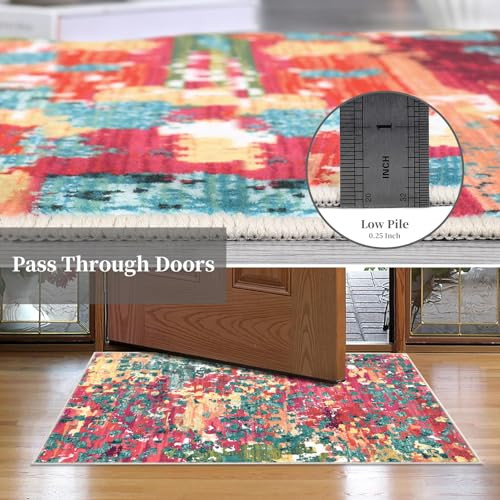 Abstract Rug 5x7 Washable Non Slip Area Rug Boho Chic Abstract Watercolor - Picture 5 of 8