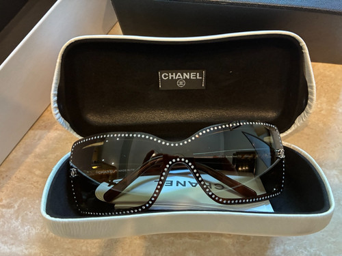 UNUSED Chanel 5065-B Swarovski Crystal Shield Sunglasses  Y2K Rimless Frame
