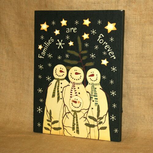 Lighted Canvas Snowman Families Are Forever Winter Christmas Wall Picture Timer - Picture 1 of 2