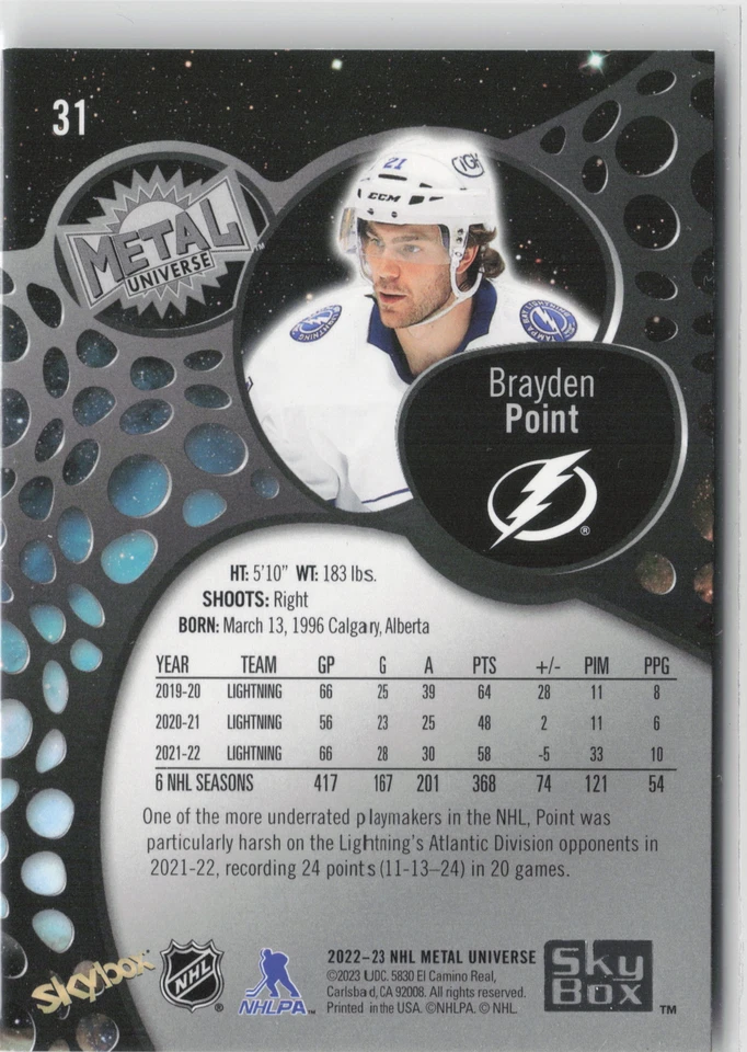 2022-23 SkyBox Metal Universe #31 Brayden Point - Image 2 of 2