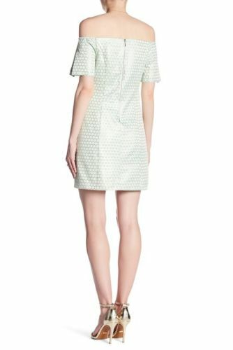 Vestido LAUNDRY By SHELLI Segal Fuera del Hombro Estampado de Lunares Metálicos Verde Agua (0) - Imagen 2 de 6