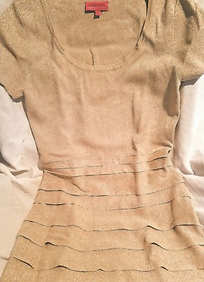 Carmen Marc Valvo Gold Tiered Dress | eBay Carmen Marc Valvo Gold Tiered Dress | eBay