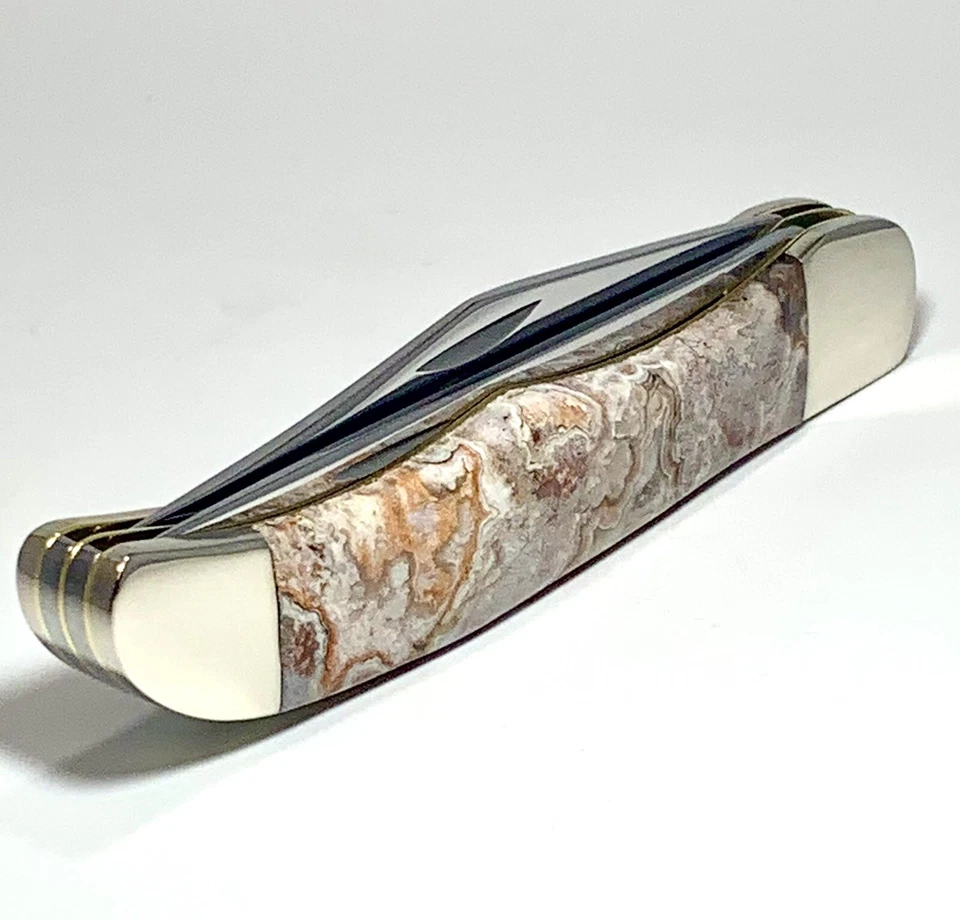 Cuchillo de cazador Case XX 6265SAB 1987 ¡con mangos de piedra de ágata de encaje loco personalizados! Foto 2 de 4