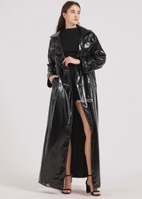 Glossy Shiny Patent Faux Leather Trench Coat Women's Soft Jacket Outwears Hot