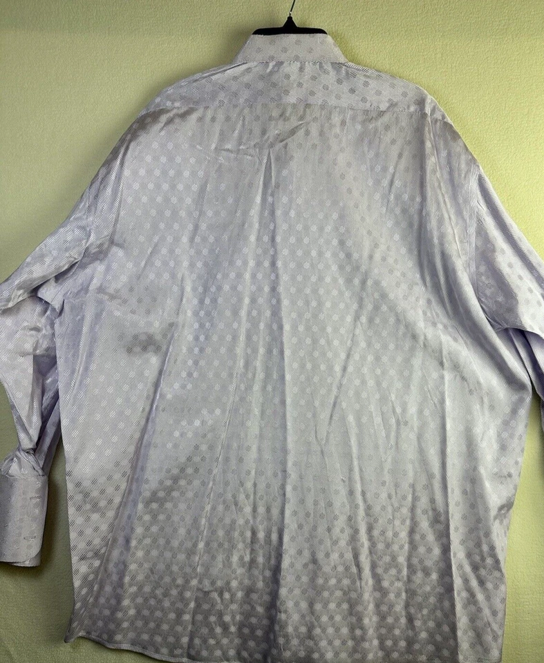 Camisa Stacy Adams Abotonada 19 34/35 Patrón Plateado/Púrpura Lunares Puños Franceses Foto 3 de 4
