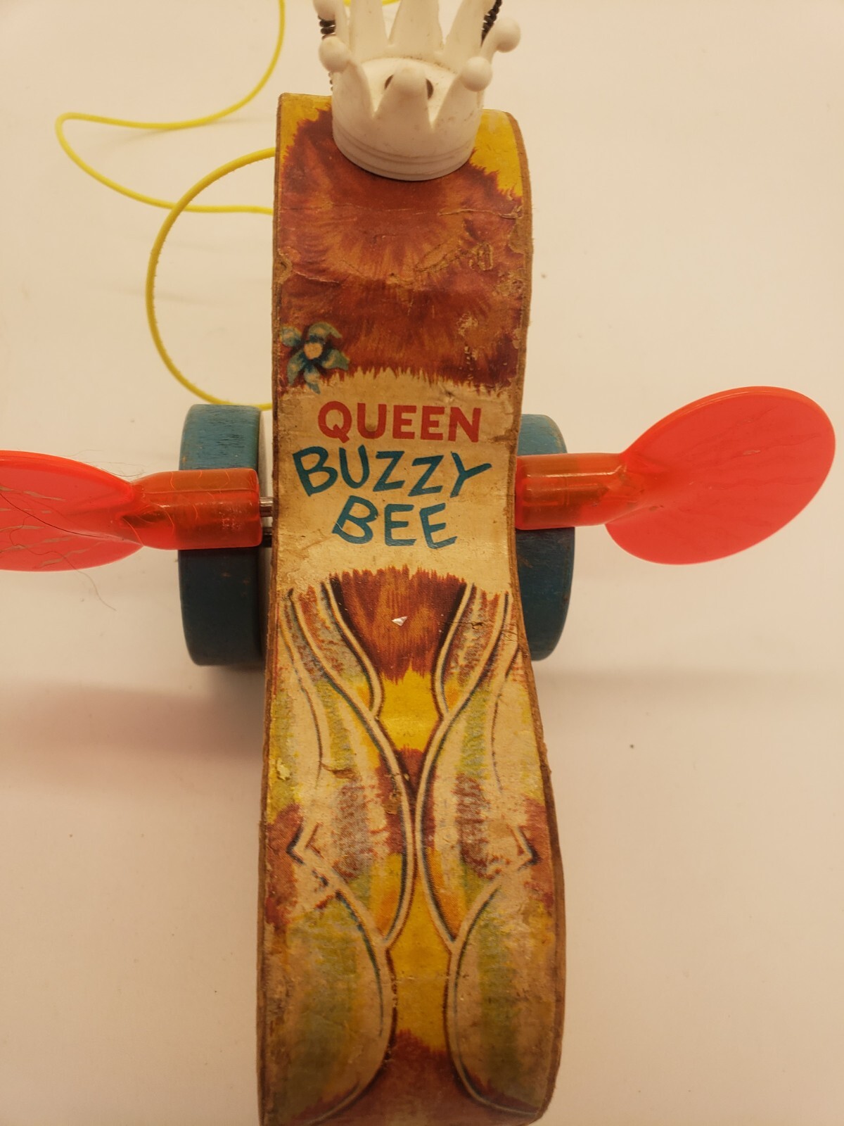 Vintage 1960s Fisher Price Pull Along Queen Buzzy Bee Wood and Plastic