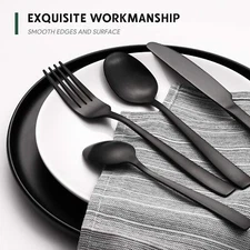 48 Piece Matte Black and Silver Flatware Set w/ Steak Knife, Black Meals for 8