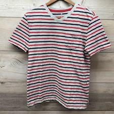 Gap Boys Xxl Short Sleeve V Neck T Shirt With Pocket Gray With Red And Blue Stri