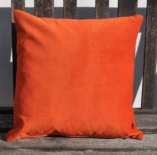 16" zipped woven checked wool cushion black orange green ivory/orange velvet - Picture 4 of 4