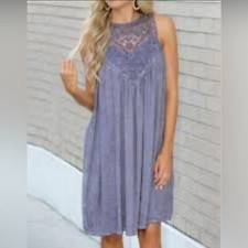 Kori purple crochet neck Trapeze midi dress
