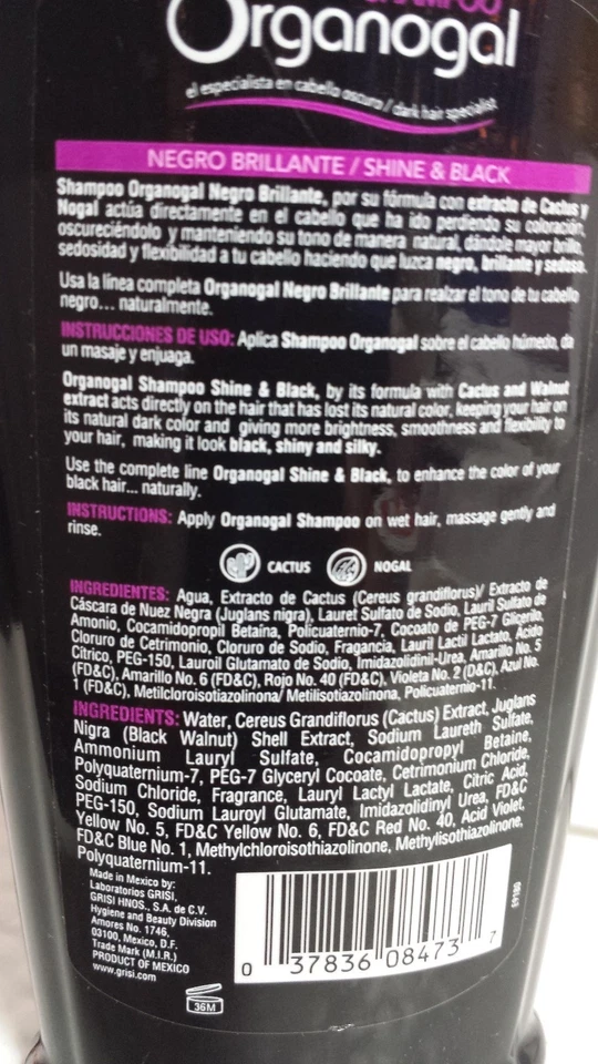 CHAMPÚ ORGANOGAL BRILLO Y NEGRO 10 FL OZ NO MÁS GRIS O BLANCO 100 % RARO Foto 2 de 3