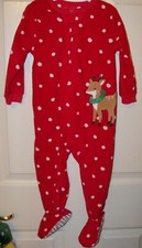 Reindeer Christmas Red Footed Zip Up One Piece Pajama Girls Size 12 Months NWT