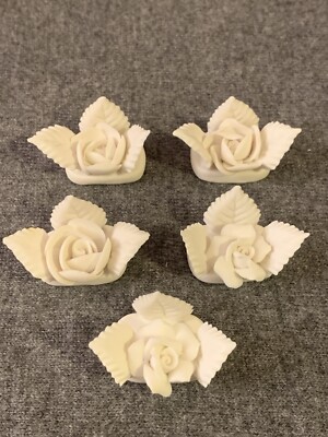 5 Vintage White Porcelain Roses Lenwile Ardalt Japan Verithin 7423 Card Holders
