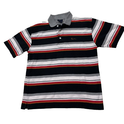 KARL KANI GOLD Polo Shirt Teen L (16-18) Black Red White Gold Multi Stripe 38''