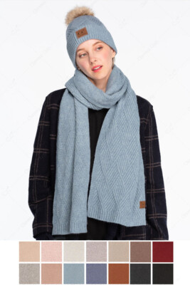 C.C Exclusive Women's Diagonal Stripes Solid Criss Cross Pattern Knit Scarf