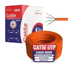 CAT5e UTP 1000ft Orange Ethernet Network Cable Bulk Solid Wire Box 24AWG CCA