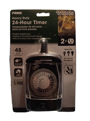 Prime Outdoor 24 Hour Heavy Duty Timer Twin 2-Outlet  #0155550 New 