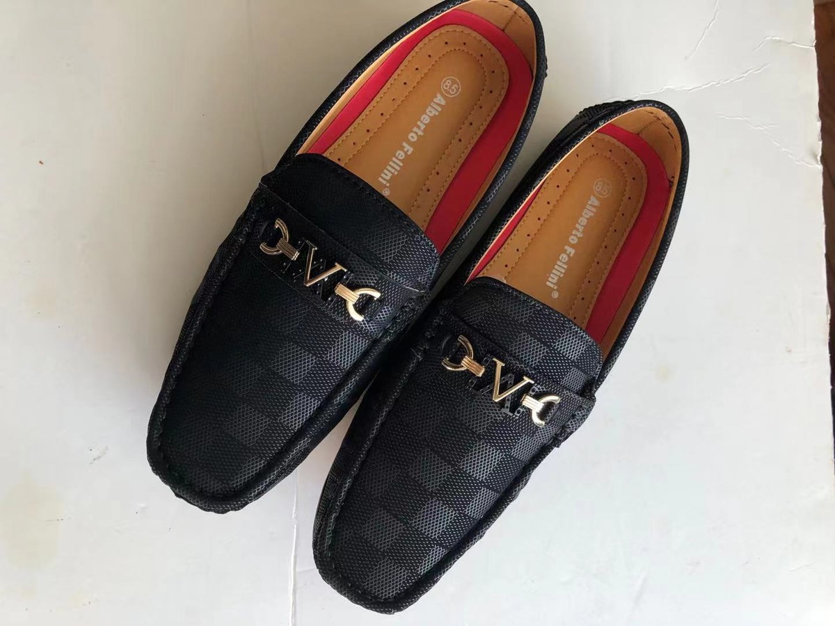 Black Leather Slip-On Driving Loafers with Red & Navy Webbing Navy Suede Driving Moccasins with Red Laces main image 2