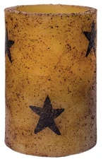 NEW Primitive TIMER PILLAR BLACK STARS Burnt IVORY Candle 4.5"T Farmhouse Rustic