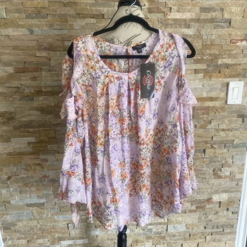 Cocomo Women's Floral Print Cold Shoulder Long Sleeve Ruffles Blouse Size 2X - Picture 4 of 7