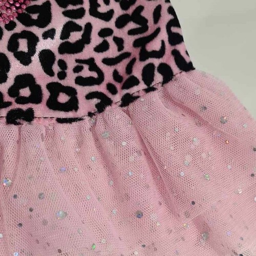 Puppy Tulle Tutu Princess Dress with Bling and Velvet Pink/Black Leopard Print - Picture 3 of 5